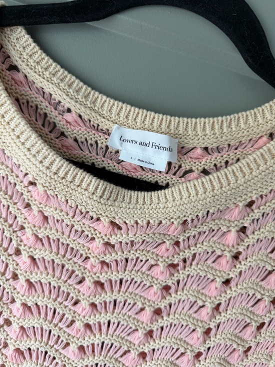 Lovers + Friends Pastel Stripe Crochet Maxi Dress — Pink, Blue, Yellow, Cream - Picture 3 of 7